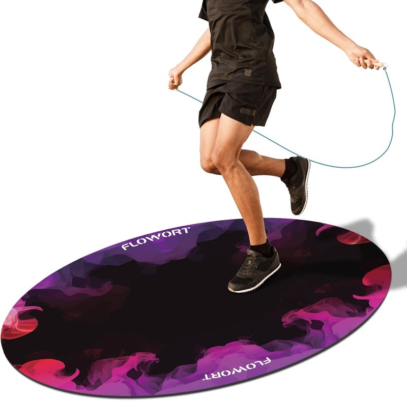 Flowort Cheete Jump Rope Mat Large Rubber Exercise Mat Indoor Outdoor Shock Absorbing Mat Non-Slip Oval Design for Floor & Rope Protection, Workout Mats for Home Gym Flooring - Image 1